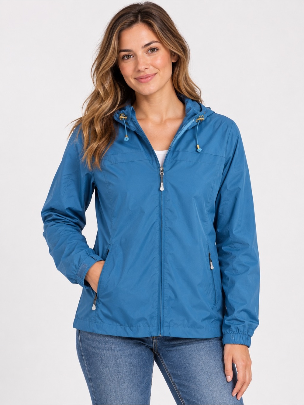 Lightweight Blue Hooded Windbreaker Jacket for Women